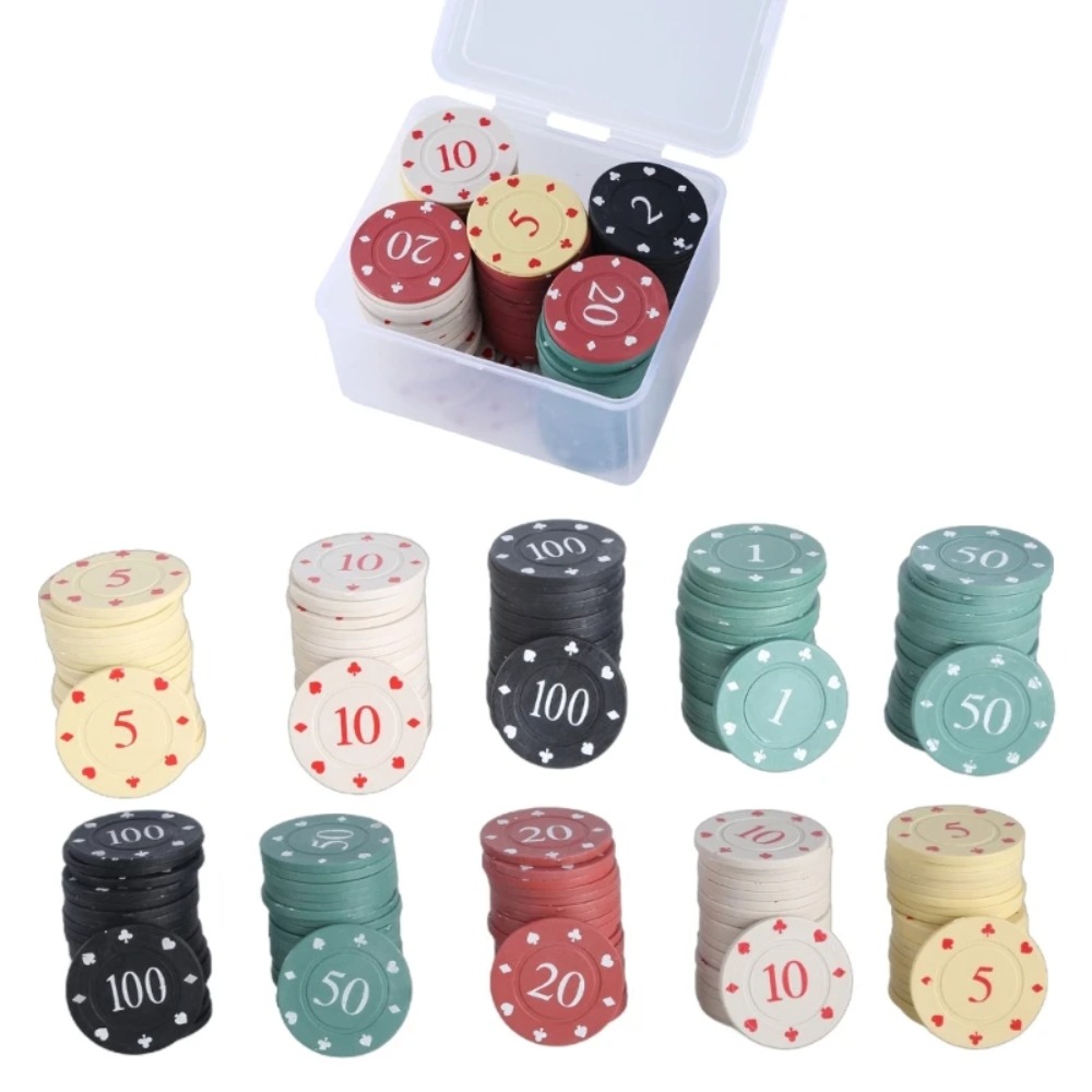 Board Game With Chips - 100個入り 各種額面 耐久性のあるプラスチック製 ビンゴ＆ルーレットゲームチップ - カジノゲーム学習カウンター
