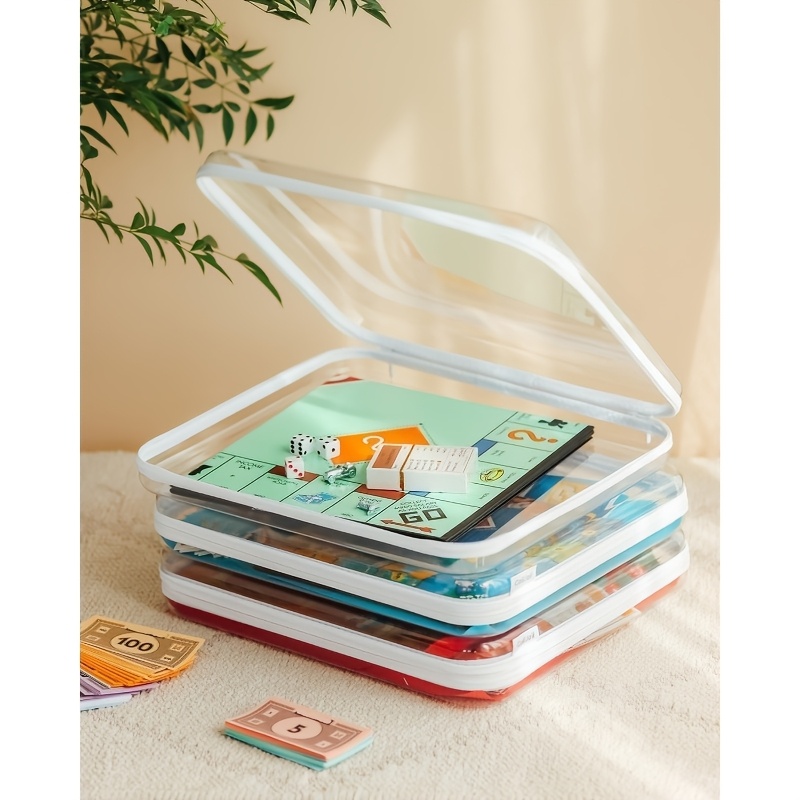 Board Game Box - 1個入り大型透明ハードシェル収納ボックス、ジッパー開閉式 - 耐久性のあるプラスチック製ボードゲームオーガナイザー、ゲームやパズルに最適