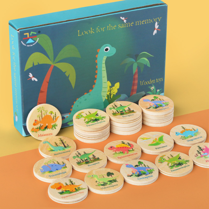 Board Game Nature - 記憶ゲーム恐竜マッチングおもちゃ就学前マッチングボードゲーム早期学習開発木製ゲーム夏のパーティーギフト