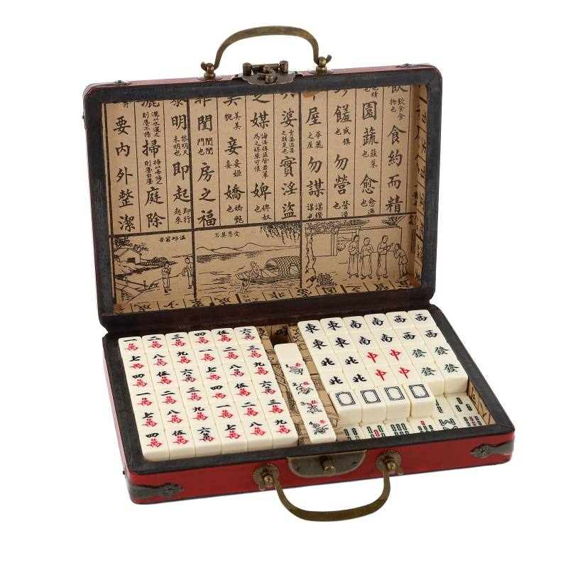 Board Game Vantage - 麻雀144牌 中国式番号入り麻雀セット ヴィンテージ収納ボックス付き ポータブル伝統麻雀 家族パーティーテーブルゲーム
