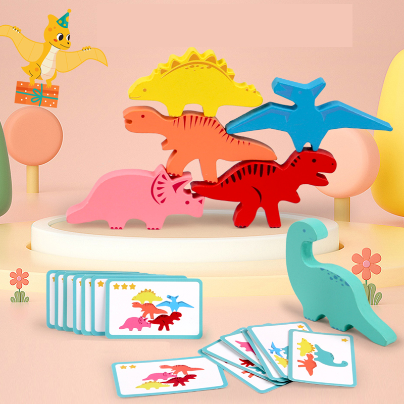 木製バランスブロックのおもちゃ子供のための動物恐竜ビルディン - Board Game Nature のレビューと価格