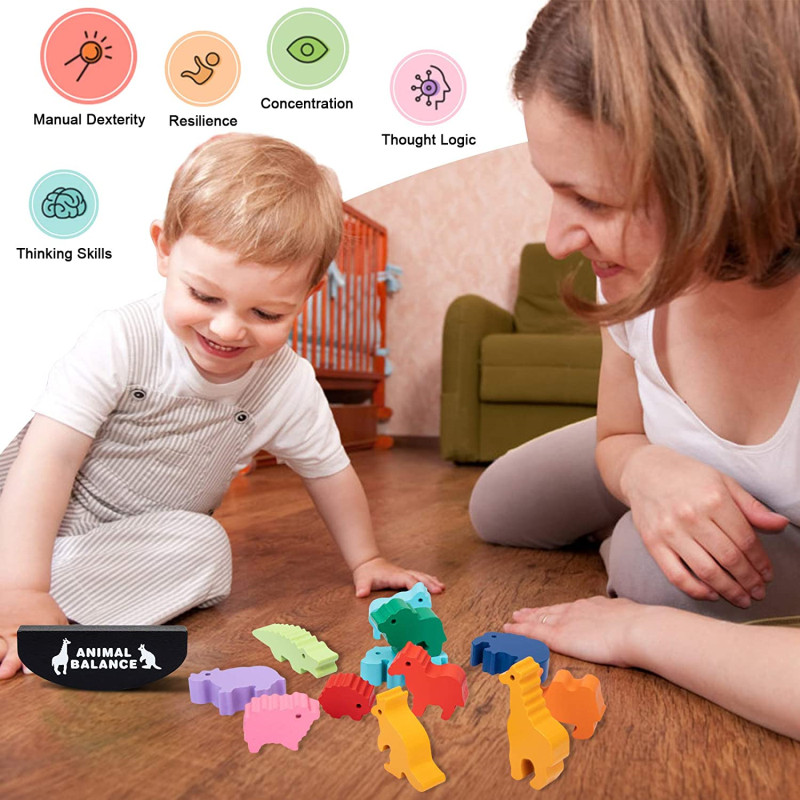 子供のための木製モンテッソーリ教育バランスブロック,恐竜のお - Board Game Nature のレビューと価格